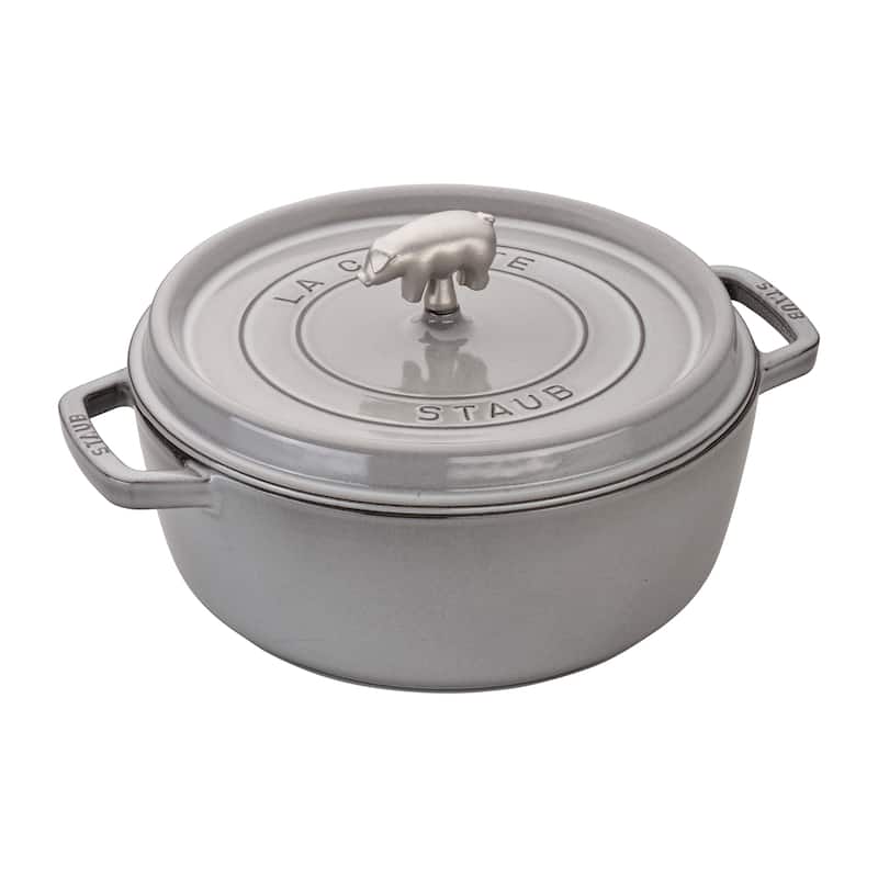 STAUB Cast Iron 6-qt Cochon Shallow Wide Round Cocotte - Graphite Grey
