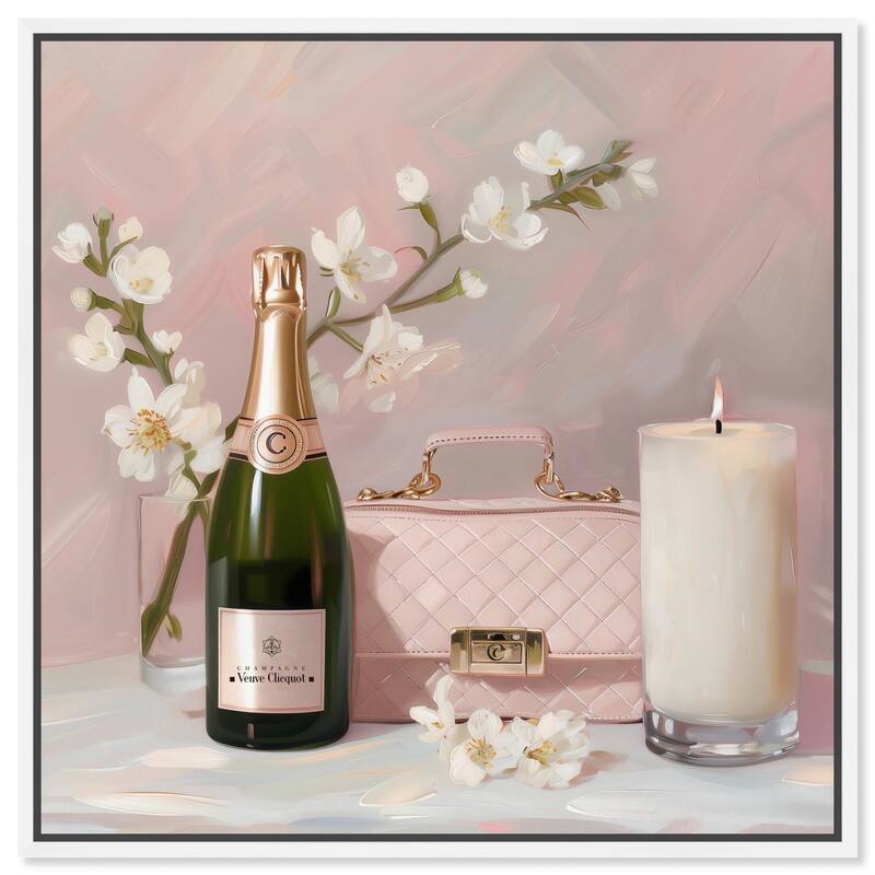 Pink Purse Champagne and Candle Canvas by Art Remedy - White - 30" x 30"