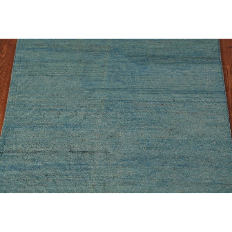 Blue Striped Gabbeh Modern Rug Handmade Wool Carpet - 2'8" x 4'1"