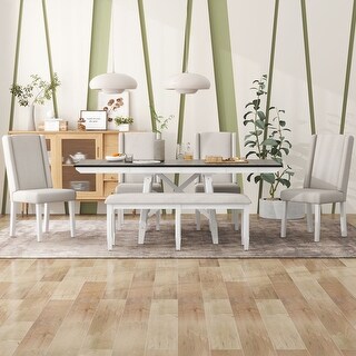 6-Piece Extendable Dining Table & 4 Upholstered Chairs &1 Bench Set ...