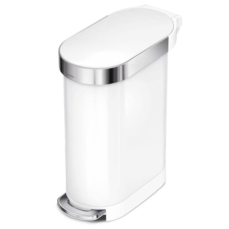 Steel 12-Gallon Narrow Kitchen Trash Can with Step On Lid - White