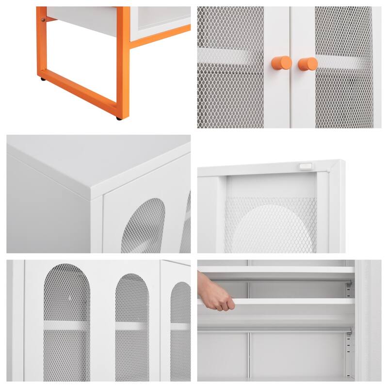 Modern Metal Shoe Cabinet with Adjustable Mesh Doors and High Foot