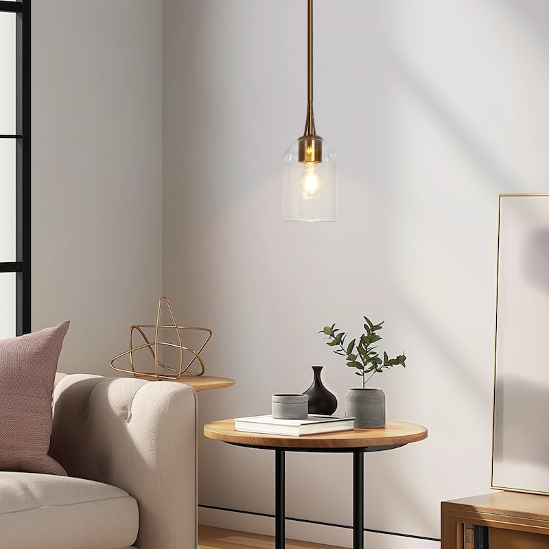 Modern 1-Light Gold Glass Pendant Lights Kitchen Island Lights - Brass Gold - D5.1"*H11.2"