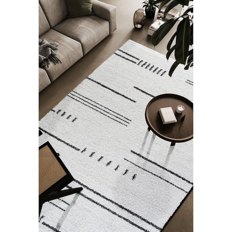 Kyrie Black, Charcoal, Ivory and White Polypropylene Area Rug - 6' x 9'