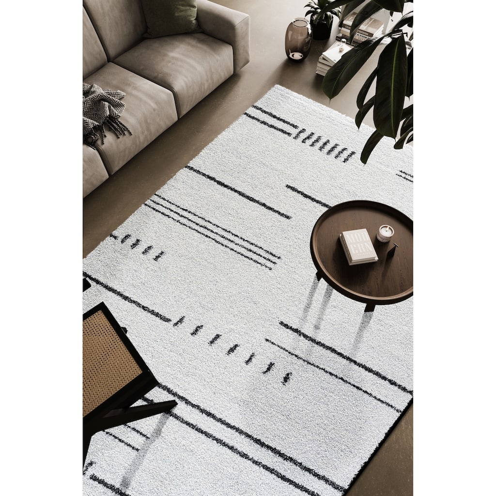 Kyrie Black, Charcoal, Ivory and White Polypropylene Area Rug - 10' x 14'