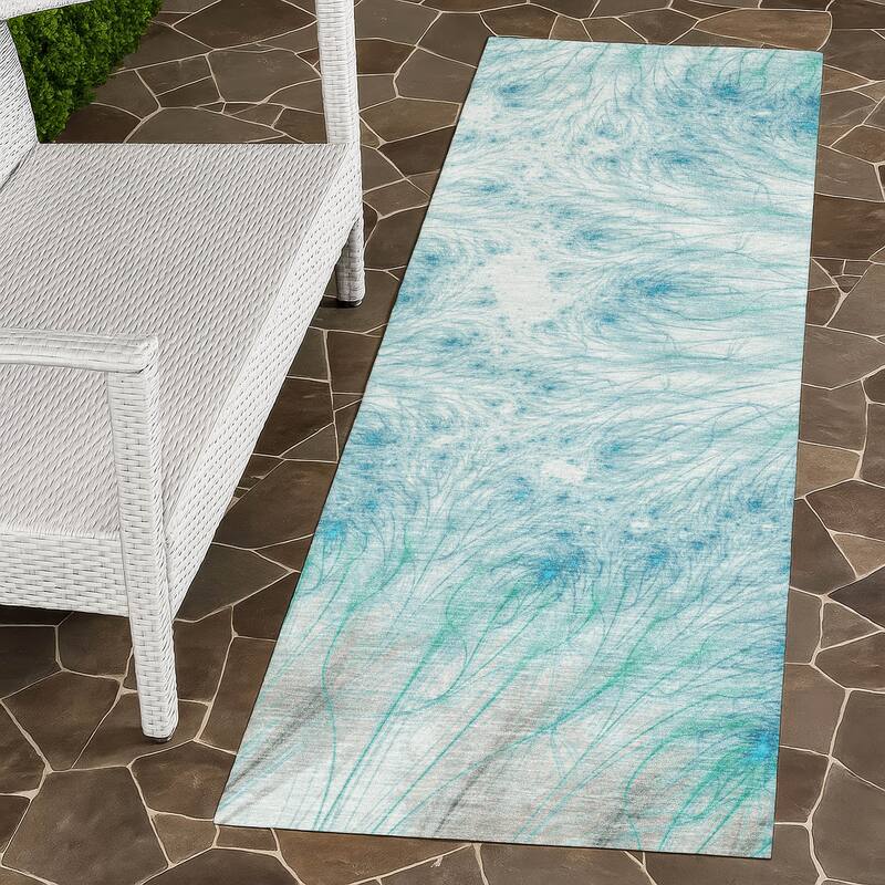 Machine Washable Indoor/ Outdoor Modern Cheraw Chantille Rug - Sky - 2'3" x 7'6"