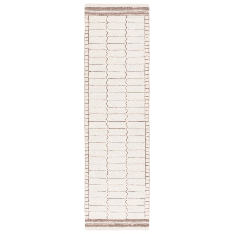 SAFAVIEH Handmade Metro Spyrini Modern Stripe Wool Rug - 2'3" x 8' Runner - Ivory/Brown