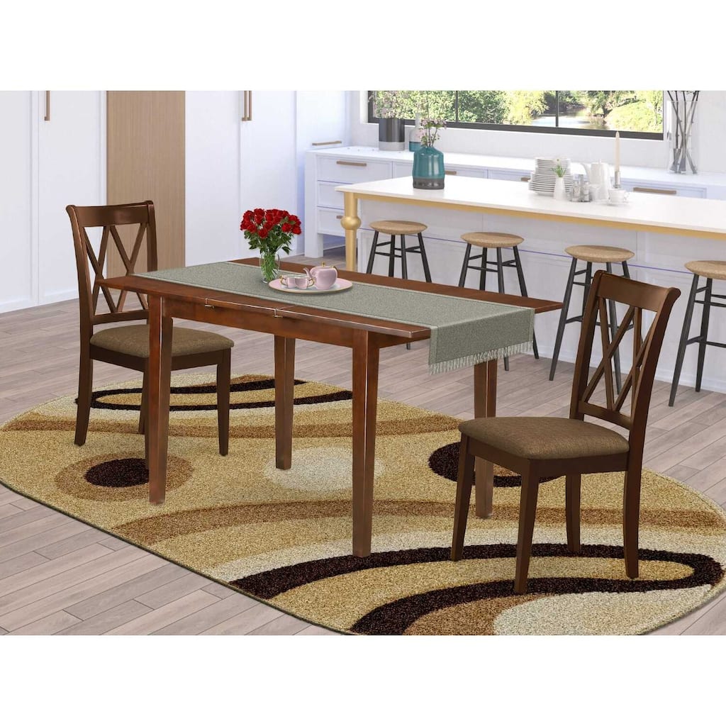 HomeStock 3-Piece Mahogany Finish Rectangular Solid Wood Top With Butterfly Leaf Dining Table Set