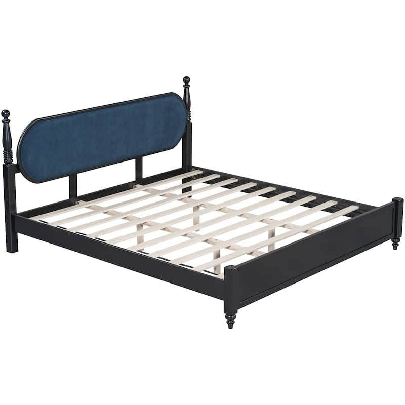 Christopher Knight Home - Alderwick Modern Upholstered Headboard Wood Low-Profile Platform Bed with Slatted Support