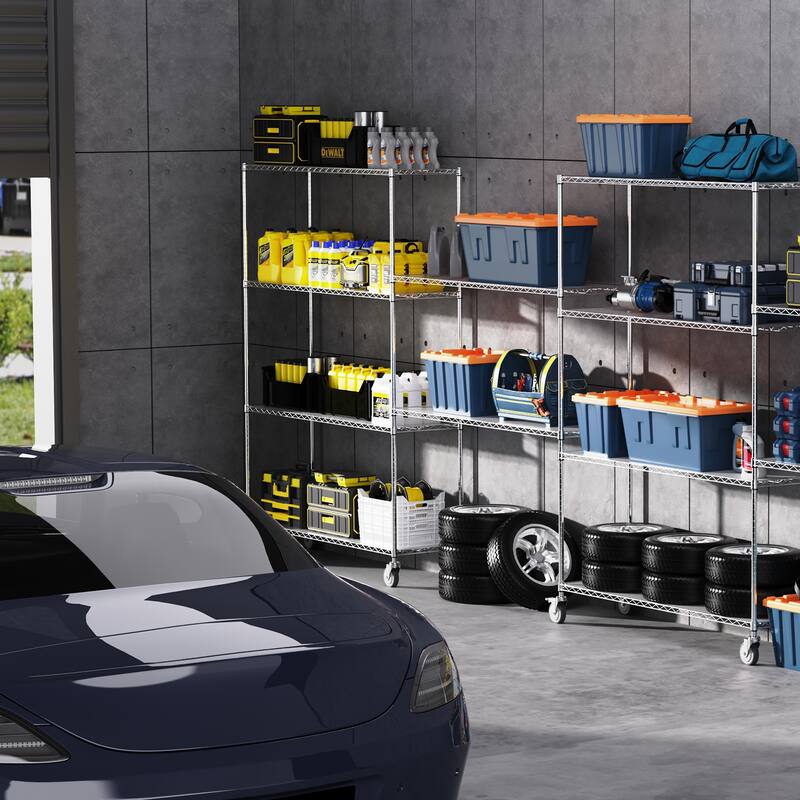 Adjustable Height 6 Tier Metal Wire Shelving Unit with Wheels