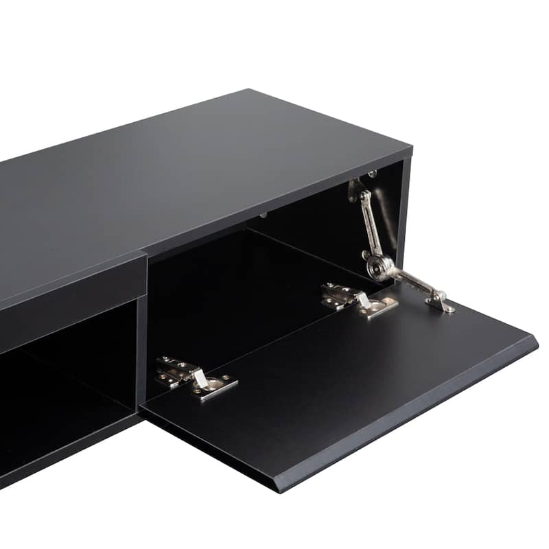 Black 62.99" Floating TV Stand with Large Storage Space, LED Lights and Power Outlet for TVs Up to 60"