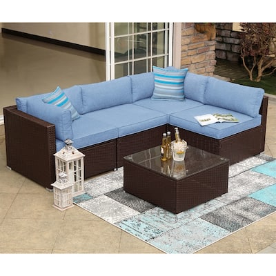 COSIEST 5-Piece Patio Furniture Wicker Sectional Sofa With Cushions