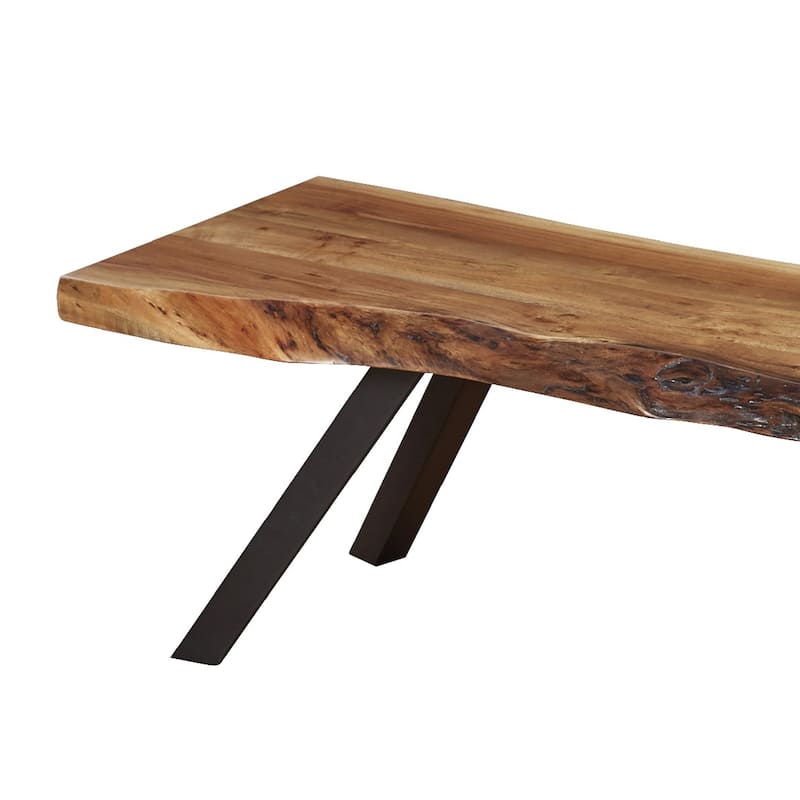 Isla 60 Inch Acacia Wood Bench, Live Edges, Grains, Brown, Black