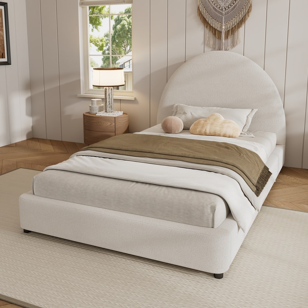Christopher Knight Home - Luis Boucle Upholstered Bed Frame with Half-Round Headboard