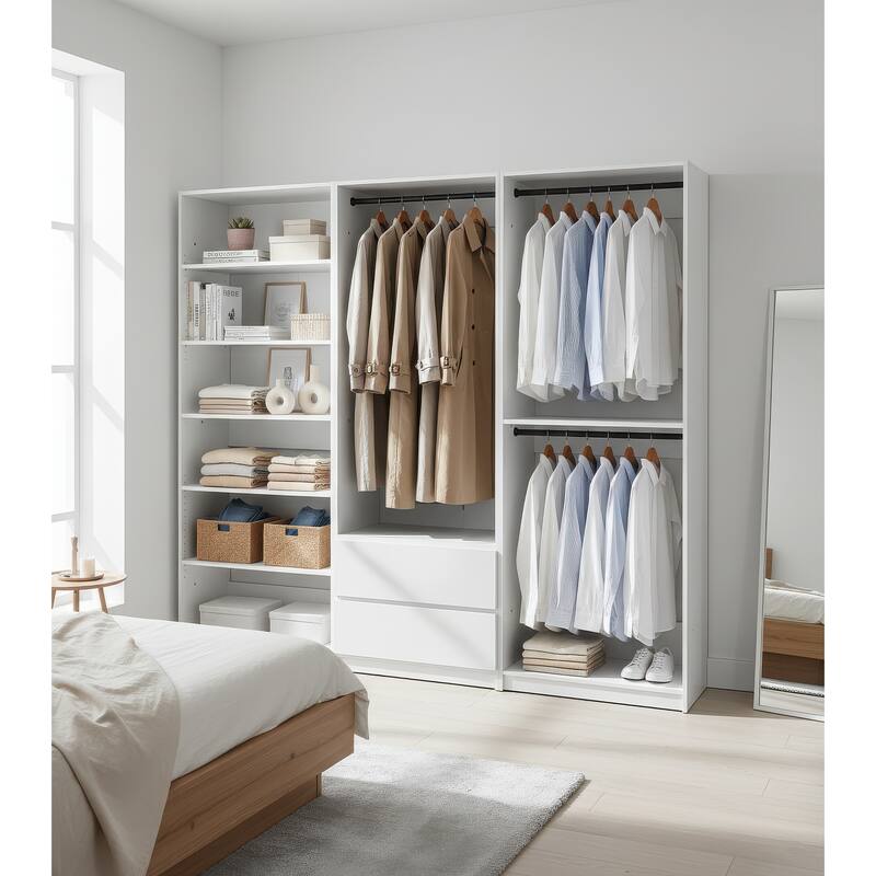 Prosper White Freestanding Walk in Wood Closet System - 94.2"W x 15.7"D x 83" H