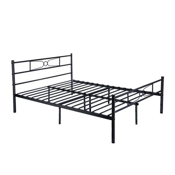 Shop Easy To Set Up Metal Bed Frame Platform Mattress Foundation With Headboard Under Bed Storage Black White
