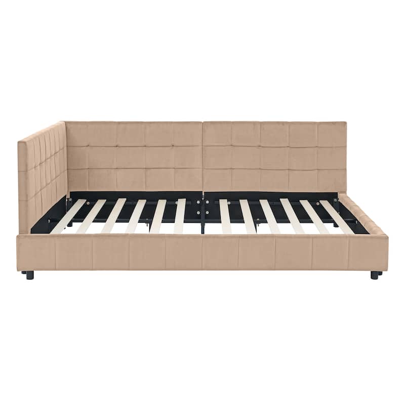 Mid-Century Full Size Velvet Daybed with Tufted Backrest & Armrests, Upholstered Sofa Bed Frame for Bedroom or Living Room