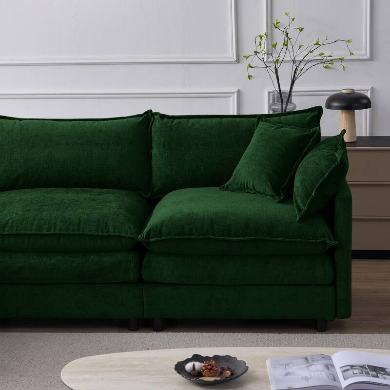 105" Modular Sectional Sofa with Ottoman, Upholstered Chenille Fabric 3-Seater