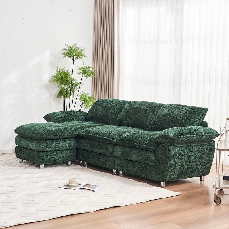 102" Three-seat Chenille L-shaped Sectional Sofa with Ottoman