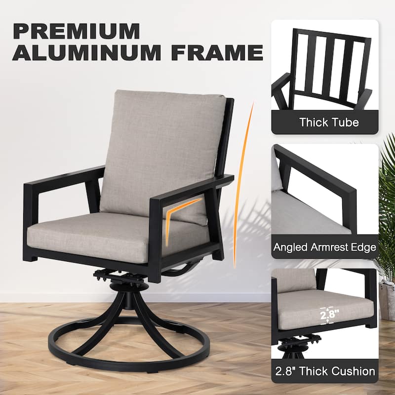 Outdoor 2-Piece Aluminum Swivel Chairs with Gray Cushions