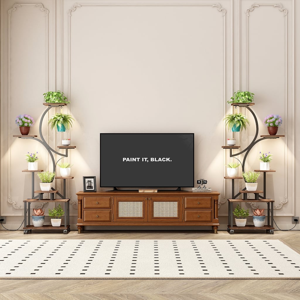 Plant Stand Indoor with Grow Lights - 62" Lighted Corner Plant Stands, 8 Tiered Large Flower Holder, S-Shaped Decorative Rack