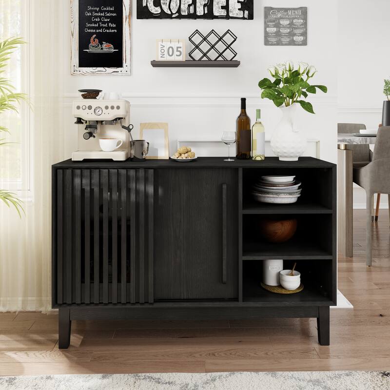 Sliding Door Sideboard Buffet Cabinet TV Console Table with Solid Wood Feet