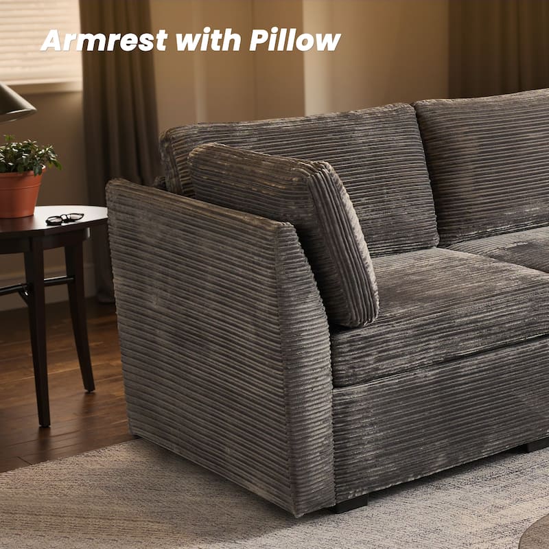 HOOOWOOO Modular Plush Corduroy Fabric Couch with Ottoman