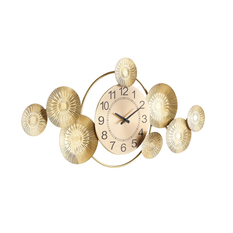 Stainless Steel Metal Decorative Wall Clock with Black Accents and Overlapping Discs - Gold - Roche River Decor