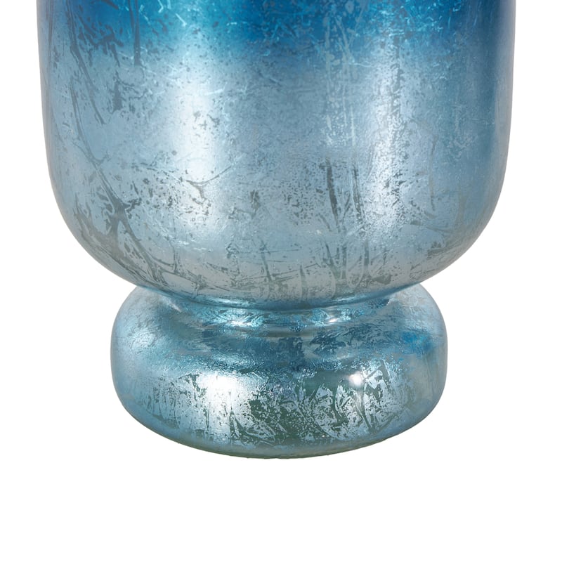 Glass Pillar Hurricane Lamp with Ombre Effect and Gold Interior - Set of 3 Silver, White, Blue - Roche River Decor