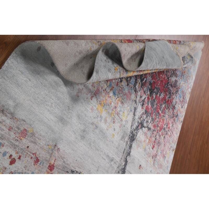 Hand Knotted Oriental 100% Silk Carpet Modern Floral Greys & Charcoal Abstract Area Rug - 10' 3'' X 8' 0''