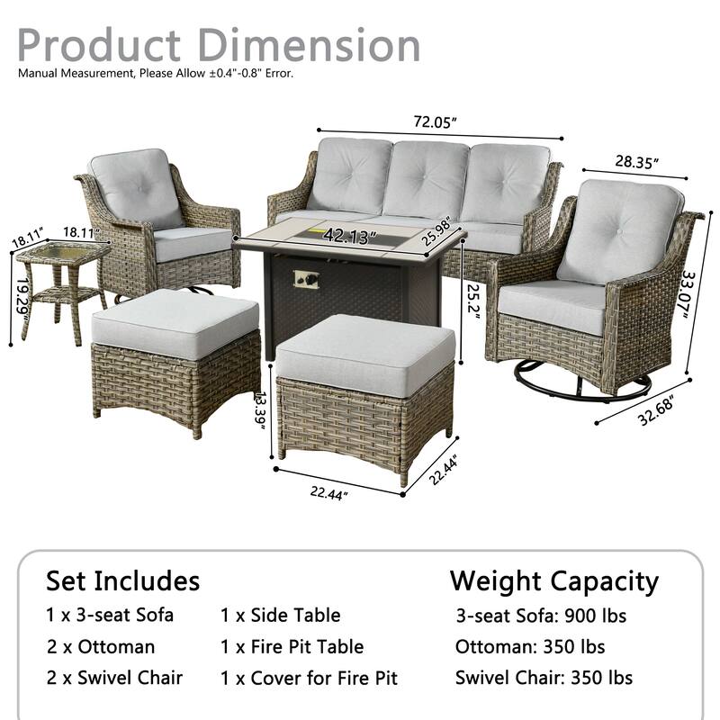 XIZZI 7-piece Patio Wicker Furniture High Back Chair Set with Firepit Table
