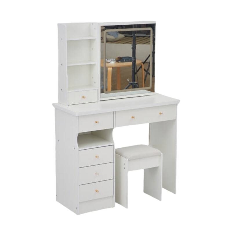 37" Full-Size Vanity Set with Mirror, LED Lighting & Cushioned Stool