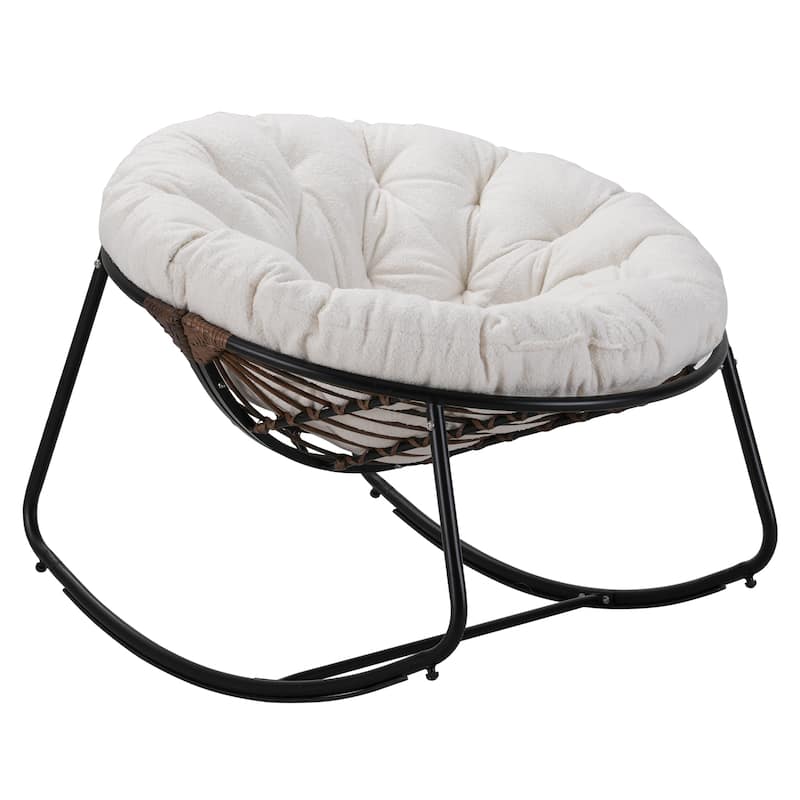 Outdoor Rocking Chair With Polyester Padded Cushion - White