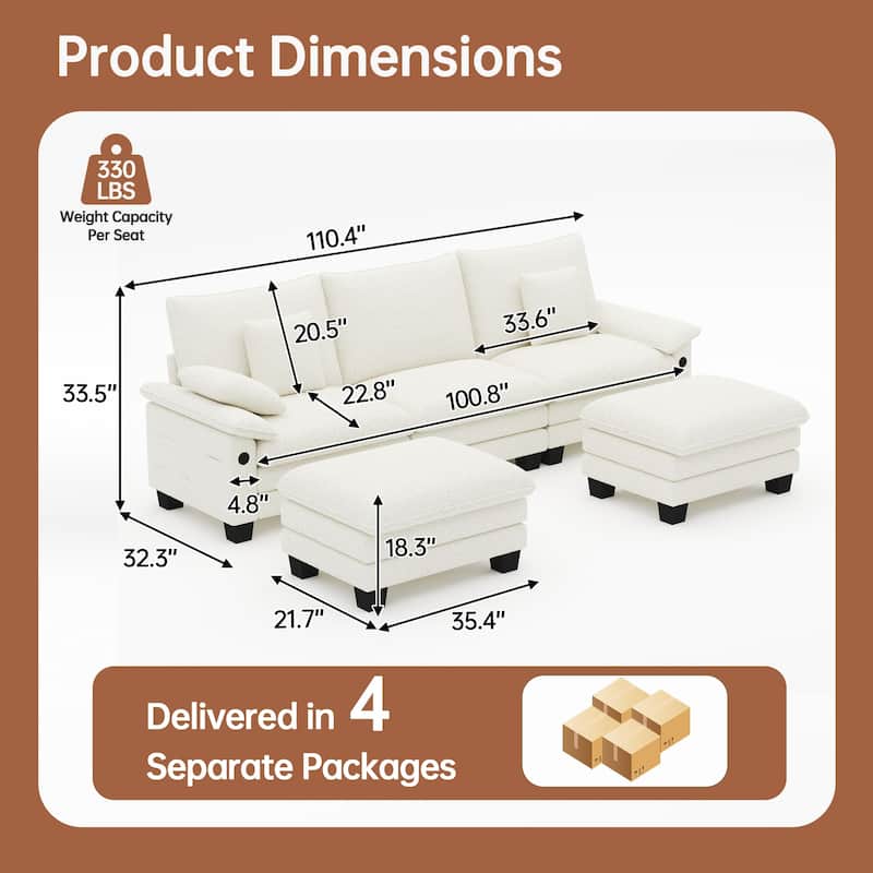 Oversized Sectional Sofa Couch Modular Sectional Sofa with Reversible Ottomans