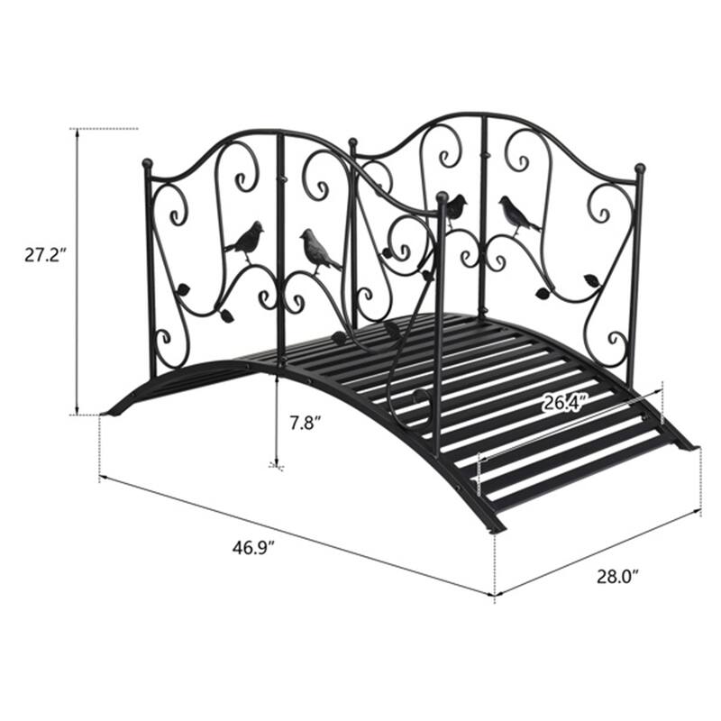 Black Bird Pattern Arched Handrail Courtyard Iron Bridge