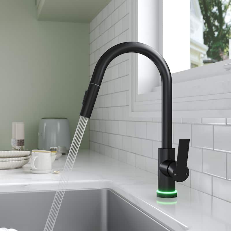 Kitchen Faucets with Pull Down Sprayer LED Single Handle High Arc Pull Out Kitchen Faucet Kitchen Sink Faucet
