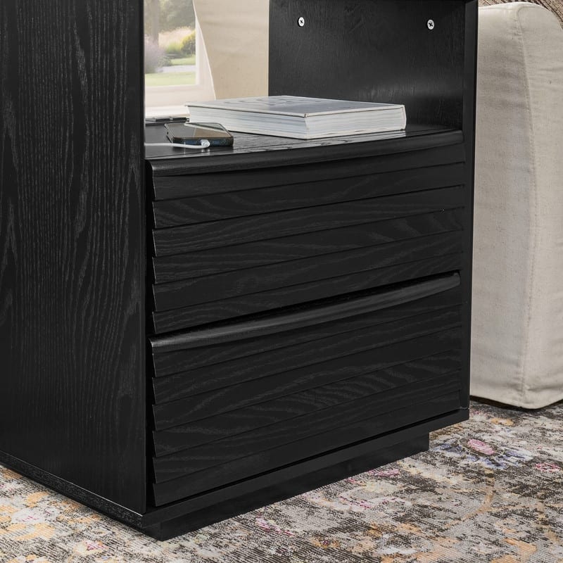 Mid Century Modern Nightstand with Charging Station and Solid Wood Drawers for Versatile Bedroom Use