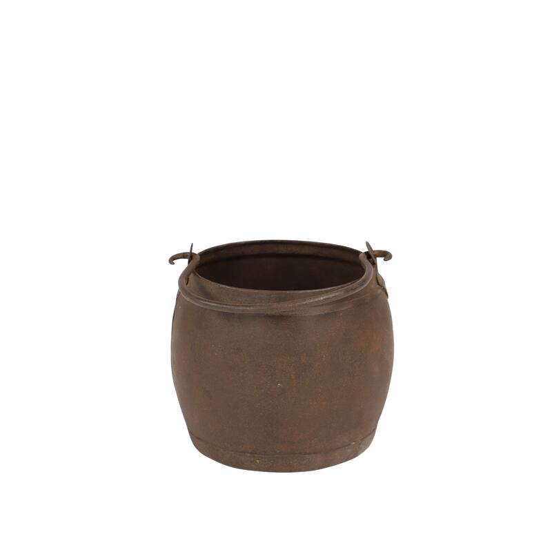 Antique Style Welded Metal Water Pot with Detachable Handle from India 7 x 7 - 7 x 7 x 7