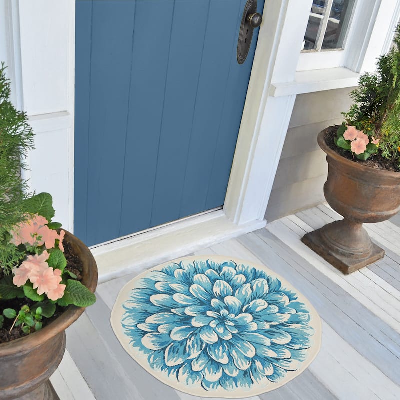 Liora Manne Esencia Mum Indoor/Outdoor Mat Blue 3'3"x3'3"