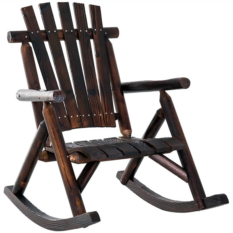 Fir Wood Adirondack Rocking Chair with Wide Seat and Armrests - 38.25" D x 27.25" W x 36.5" H