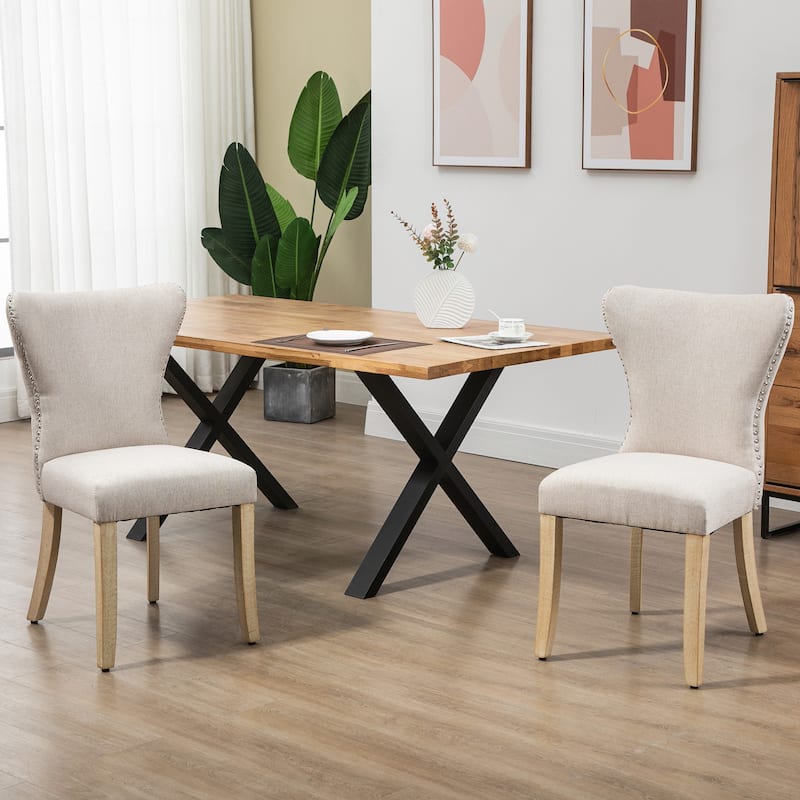 HOMCOM Armless Dining Chairs Set of 2, Modern Accent Chair with Wing Backrest, Linen Upholstery, Nailhead Trim for Living Room