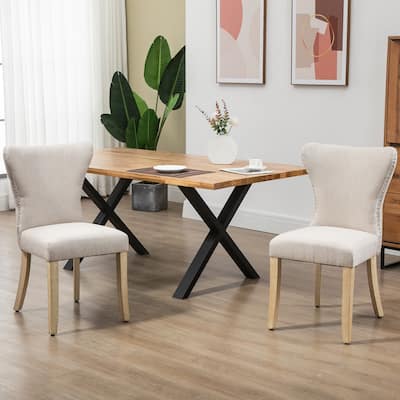 HOMCOM Armless Dining Chairs Set of 2, Modern Accent Chair with Wing Backrest, Linen Upholstery, Nailhead Trim for Living Room