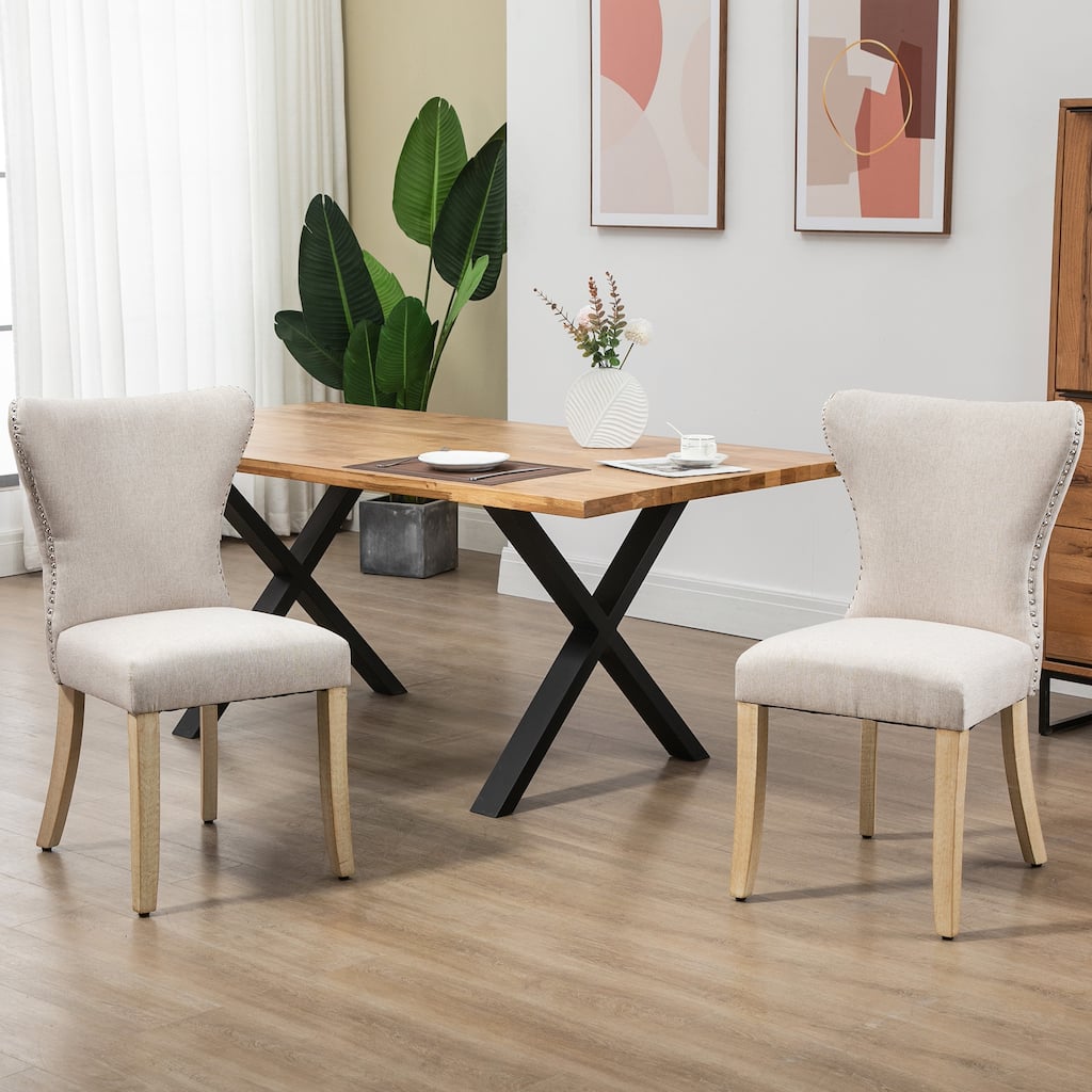 HOMCOM Armless Dining Chairs Set of 2, Modern Accent Chair with Wing Backrest, Linen Upholstery, Nailhead Trim for Living Room