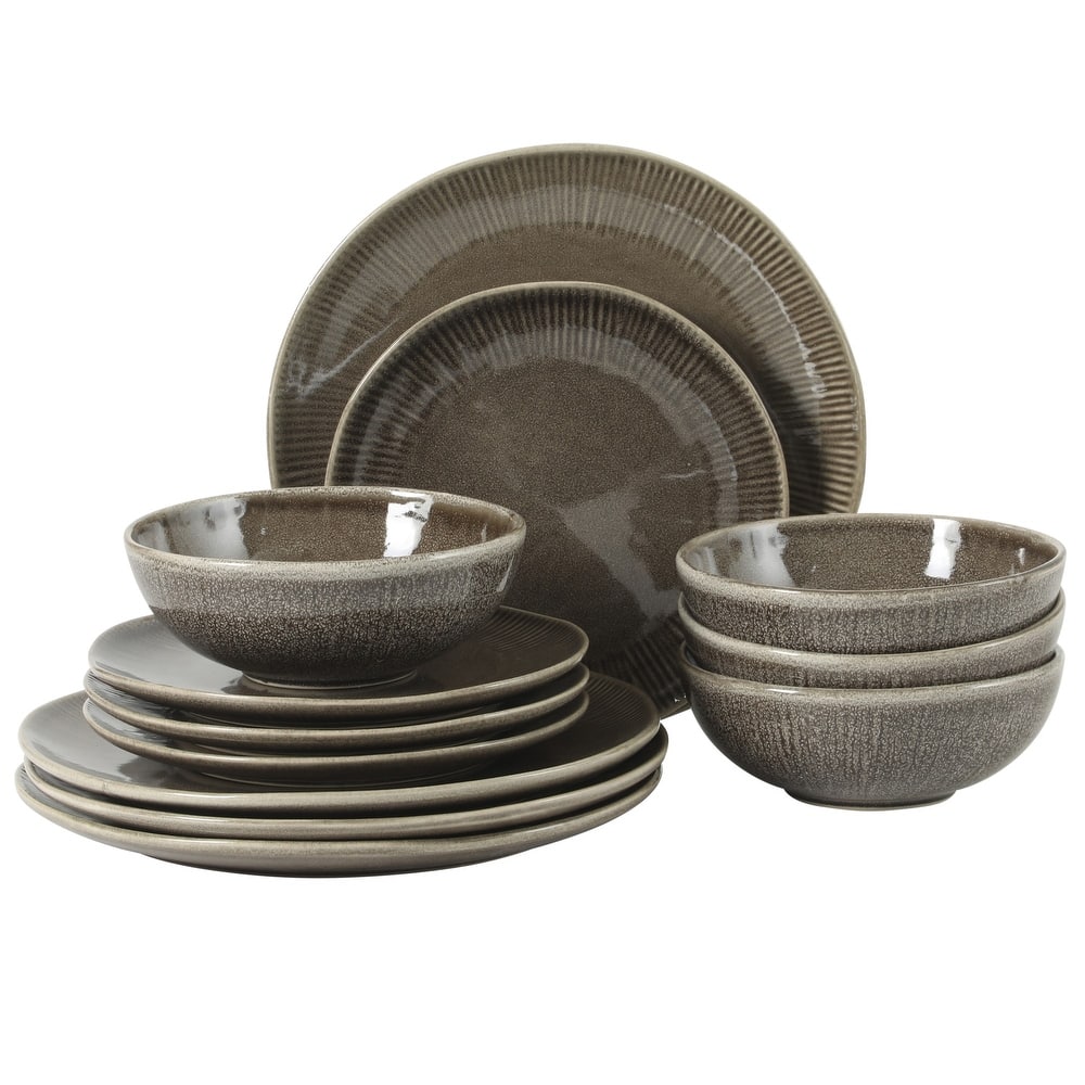 Gibson Elite Sandy Pines Stoneware Plates and Bowls Set - 12 Piece Reactive Glaze Dinnerware Set - Service for 4