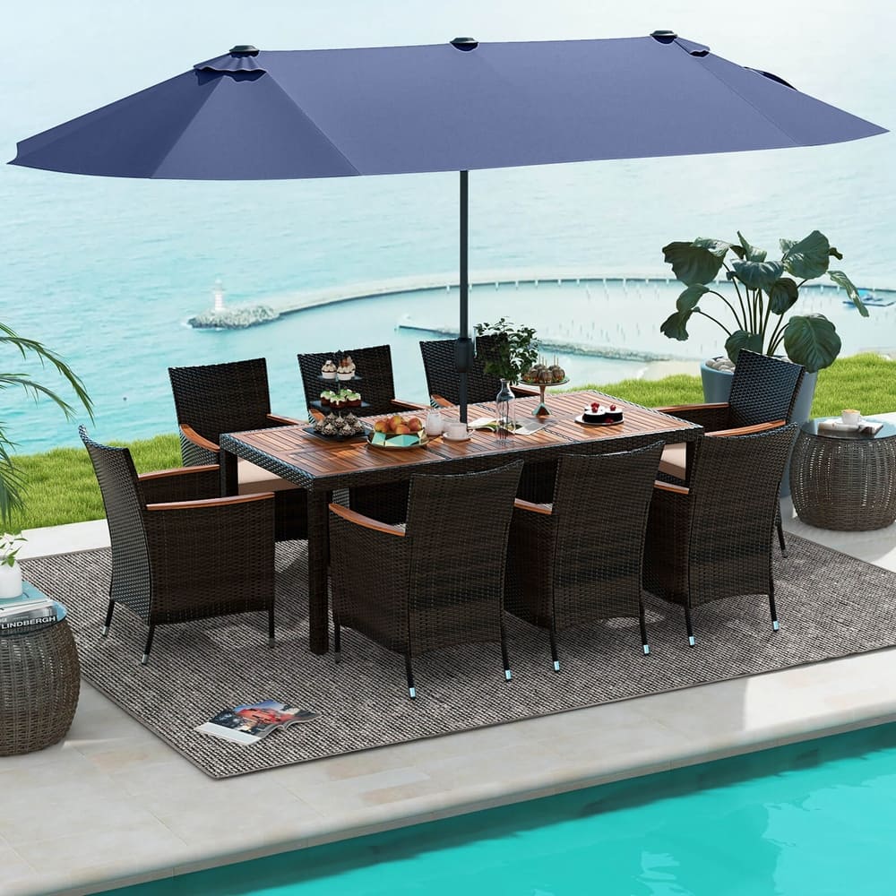 Costway 11 PCS Patio Dining Set with 15ft Double-Sided Patio Umbrella