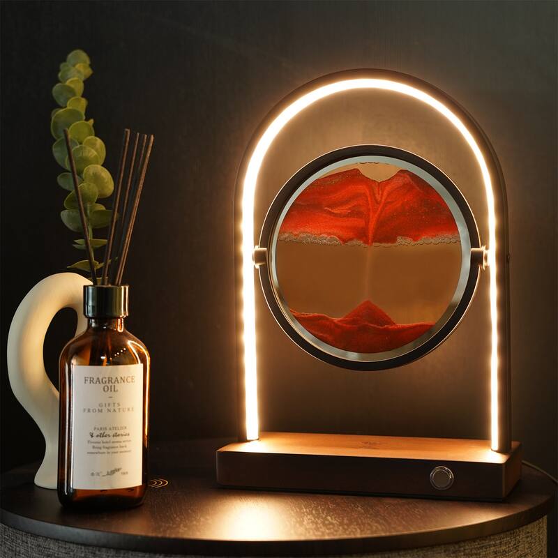 3D Round Sand Picture Lamp with LED 3 Colors Art Light with Stand