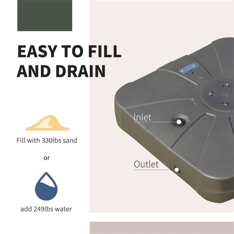 Heavy Duty Cantilever Umbrella Base with Wheels Coffee Brown HDPE and Steel for Outdoor Patio Garden Poolside