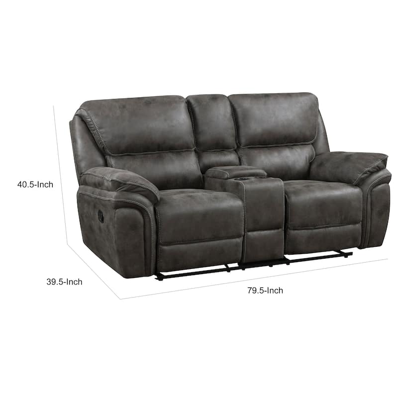 Tony 80 Inch Dual Manual Recliner Loveseat, Console, Cupholders, Gray
