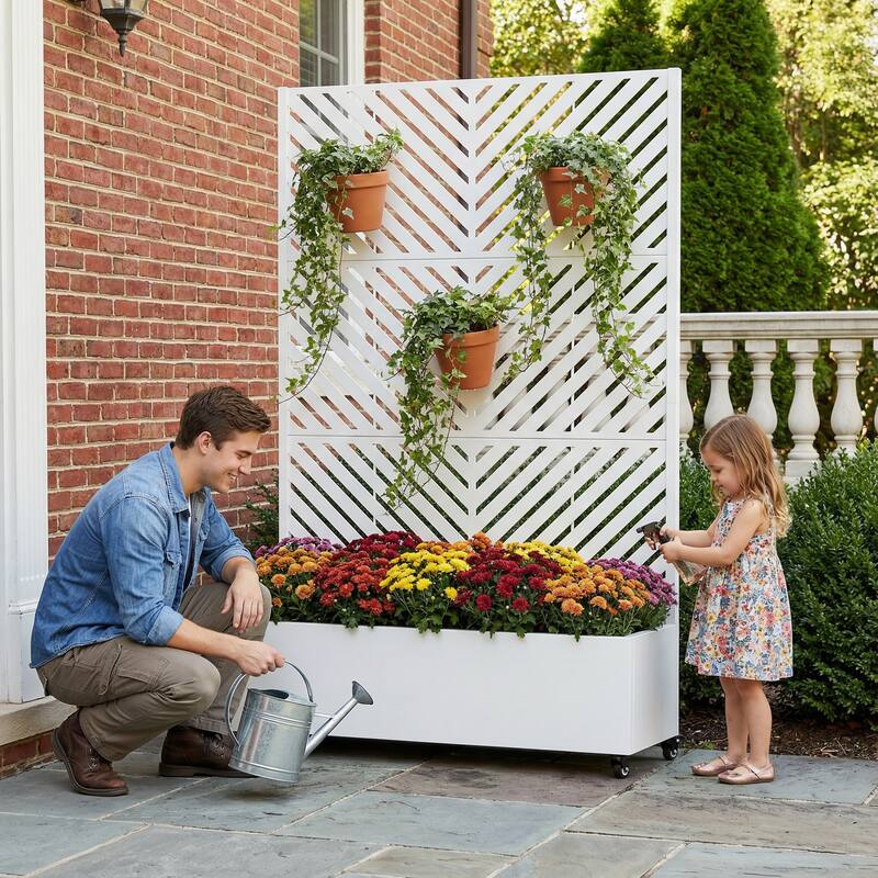 Raised Garden Bed Planter with Trellis Movable Planter Box with Lockable Wheels