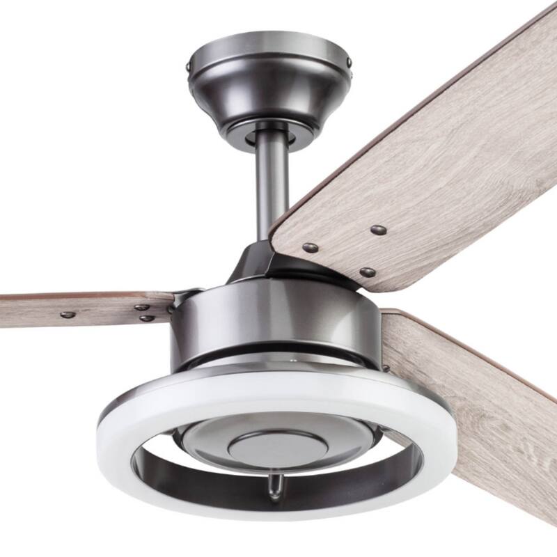 52" Prominence Home Orbis Gun Metal Modern Indoor LED Ceiling Fan with Light, Remote Control